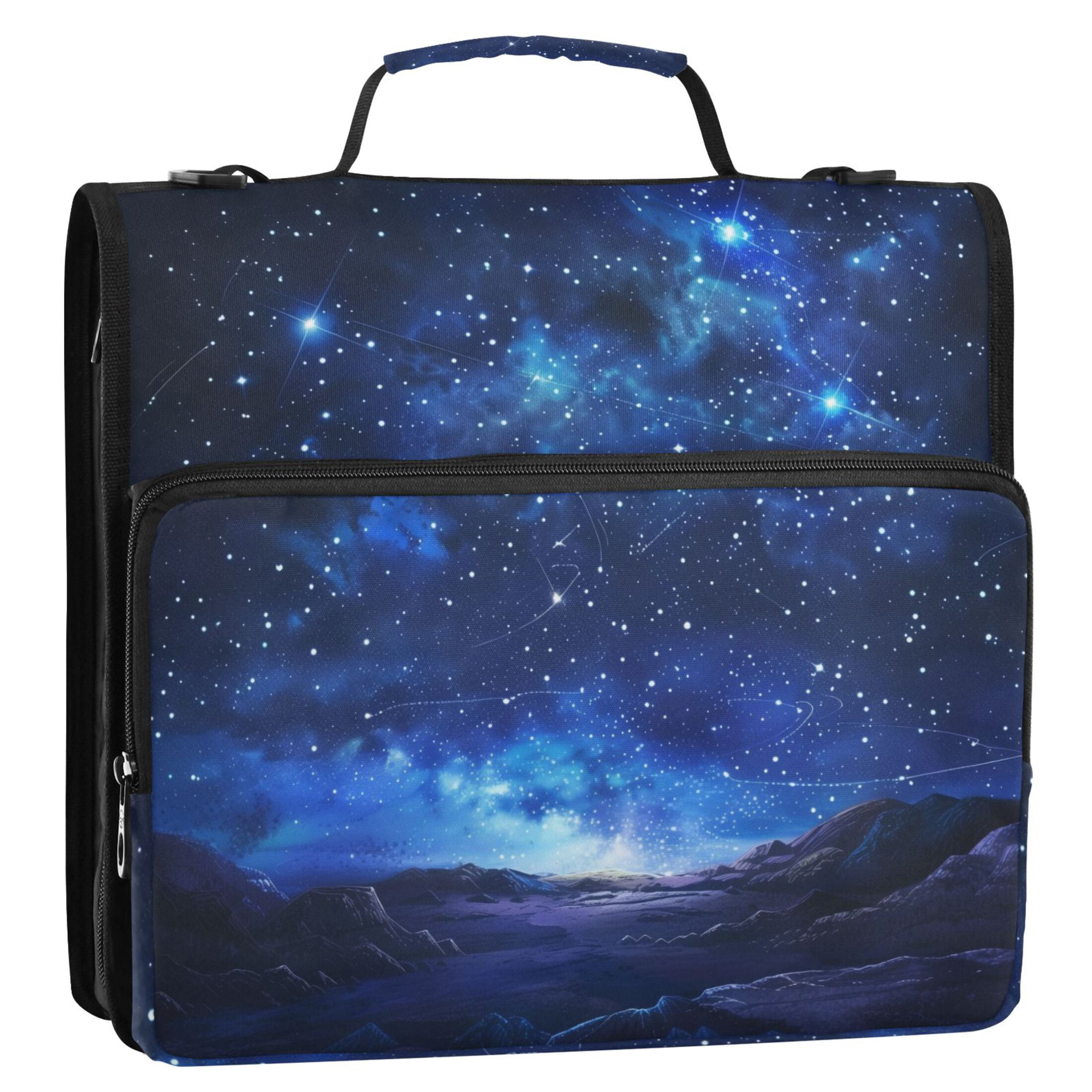 3 Ring Zipper Binder with Shoulder Strap Waterproof Trapper Keeper 1.5 Inch D-Ring 500 Sheets Capacity Bright Star in Sky