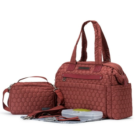 - SoHo Collections, Stylish Designer Tote Diaper Bag with Stroller Straps, Multiple Pockets, Cushioned Diaper Pad, Baby Wipes Case, Small Purse, 6 Piece Set, Union Square (Apple Red)