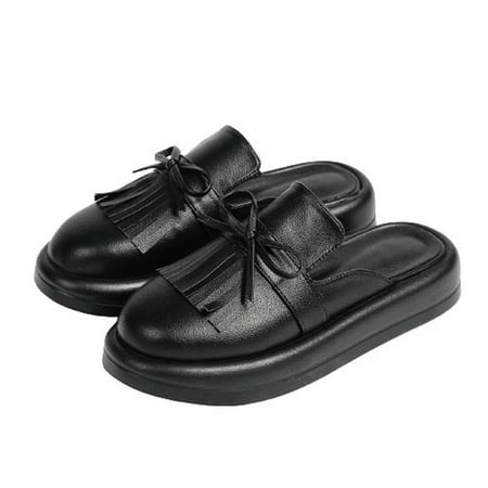 

Slip On Shoes for Women Comfort Fall Loafers Soft Business Casual Sneakers Clearance Teen Girls Fashion Casual Slippers Comfortable Walking Shoe Thick Bottom Round-Toe Slippers Black 6.5