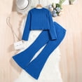 thumbnail image 4 of MZXELPRJD Girls' Clothing Sets Tween Girl Spring Fall 2 Piece Outfits Kids Striped Long Sleeve Tops Cozy Rib-Knit Flared Pants with Side Pockets, 4 of 9