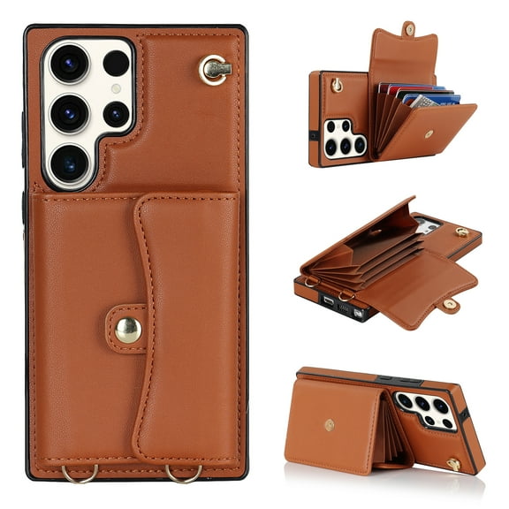 Allytech Wallet Case for Samsung Galaxy S23 Ultra 5G (6.8 inch) 2023, Shoulder Crossbody Purse Handbag Lanyard Cover with RFID Blocking Card Slots Magnetic Closure Case for Galaxy S23 Ultra, Brown