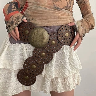 4925 Hollow Disc Belt Western Style Exaggerated Cowboy Wide Metal Hollow Western Style Exaggerated Cowboy Wide Disc Belt  main image 4
