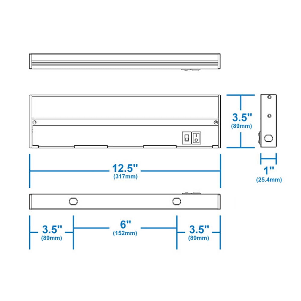 Nicor Lighting NUC512SWH 12.5 in. NUC-5 Series White Selectable LED Under Cabinet Light