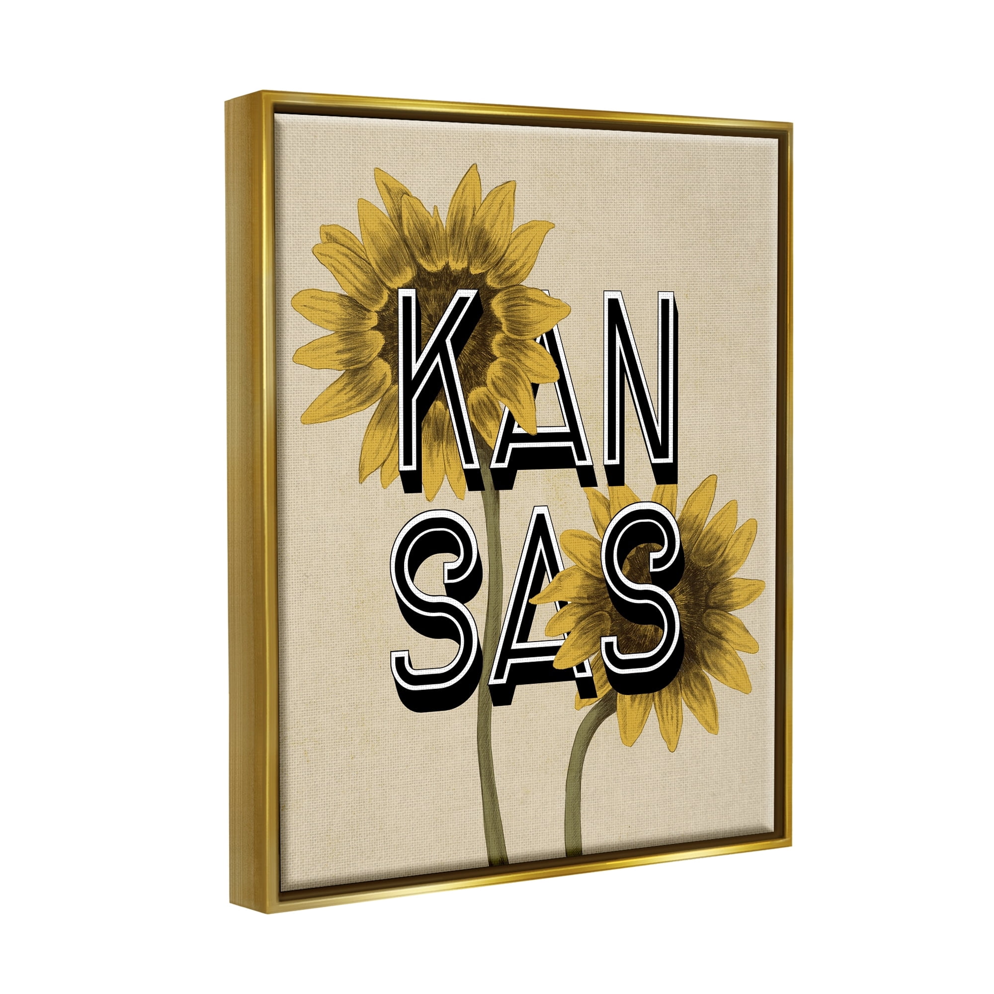 Stupell Industries Kansas Sunflowers Blossoms State Flower Botanicals Graphic Art Metallic Gold Floating Framed Canvas Print Wall Art, Design by Daphne Polselli