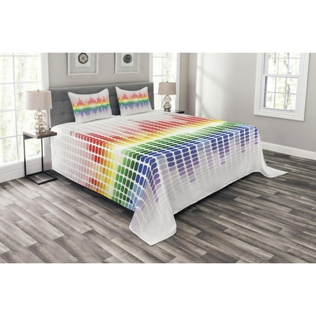 Music Bedspread Set, Rainbow Digital Style Equalizer Amplifier Recording Equipment Night Club Disco Theme, Decorative Quilted Coverlet Set with Pillow Shams Included, Multicolor, by