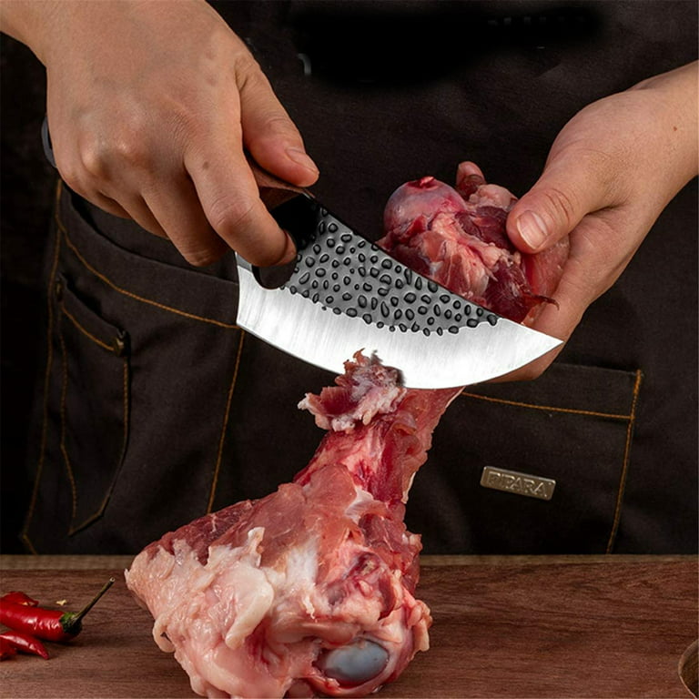 Viking Knife Meat Cleaver Knife Hand Forged Boning Knife with Sheath  Butcher Knives High Carbon Steel Fillet Knife Chef Knives for Kitchen,  Camping, Tactical,BBQ-Brown 