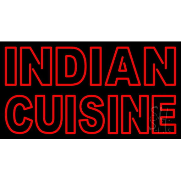 Red Indian Cuisine 2 LED Neon Sign 13 x 24 - inches, Clear Edge Cut Acrylic Backing, with Dimmer - Bright and Premium built indoor LED Neon Sign for restaurant window and interior decor.