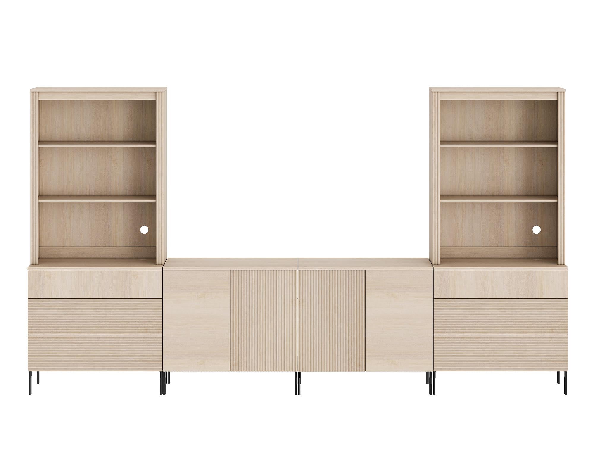 Modern Fluted TV Stand with Bookshelves for Tvs up to 75", Large Entertainment Center with Storage Cabinet, 10-Tier TV Console with Drawers and Adjustable Shelves For Living Room, Bedroom