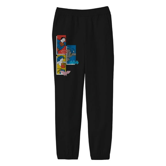 The Justice League Batman, Superman, Wonder Woman Youth Black Graphic Jogger Pants-Medium