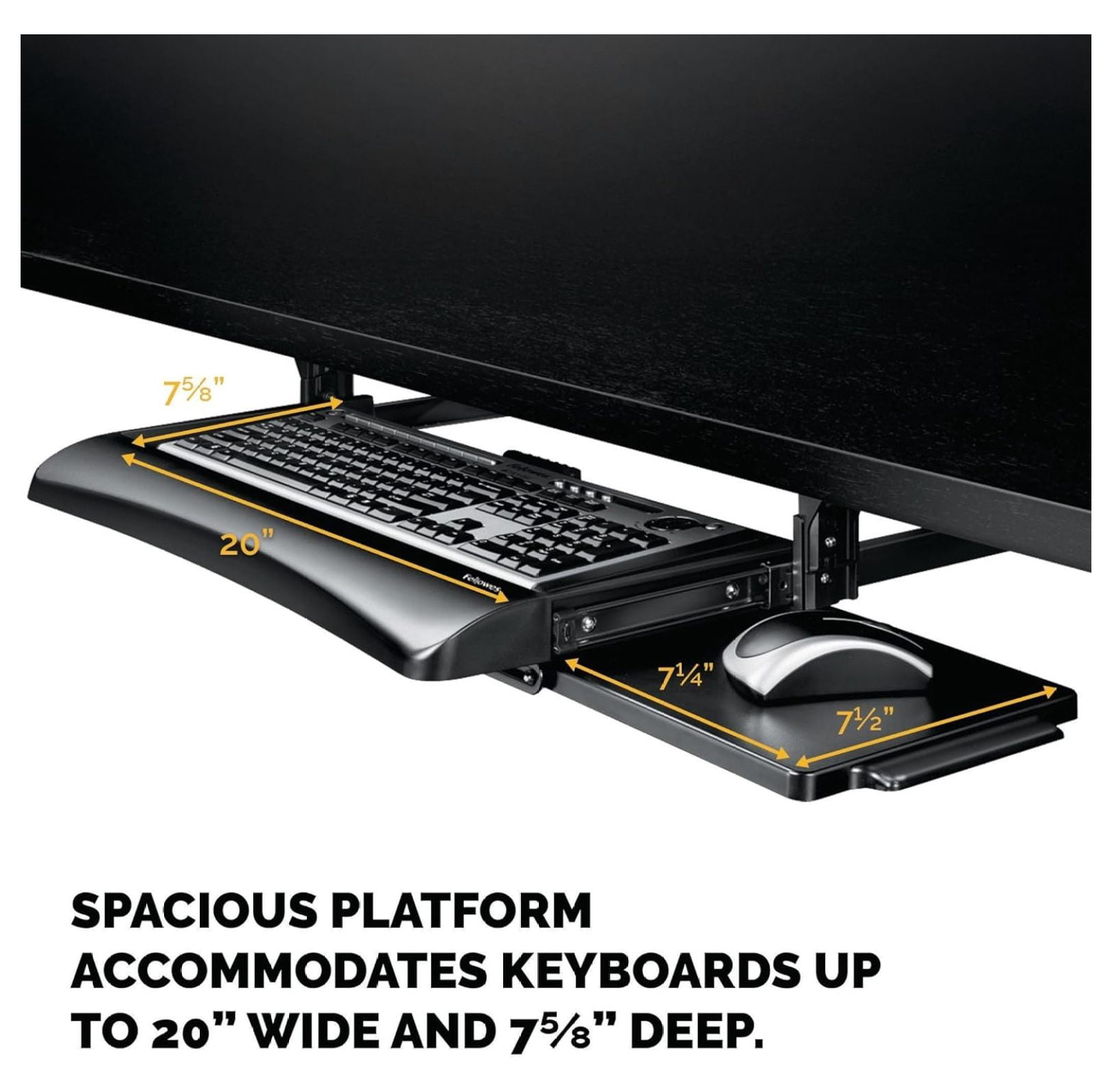 Under Desk Keyboard Tray, Adjustable Height Keyboard Drawer with Mouse Pad, Black/Silver - Ergonomic Office Accessories