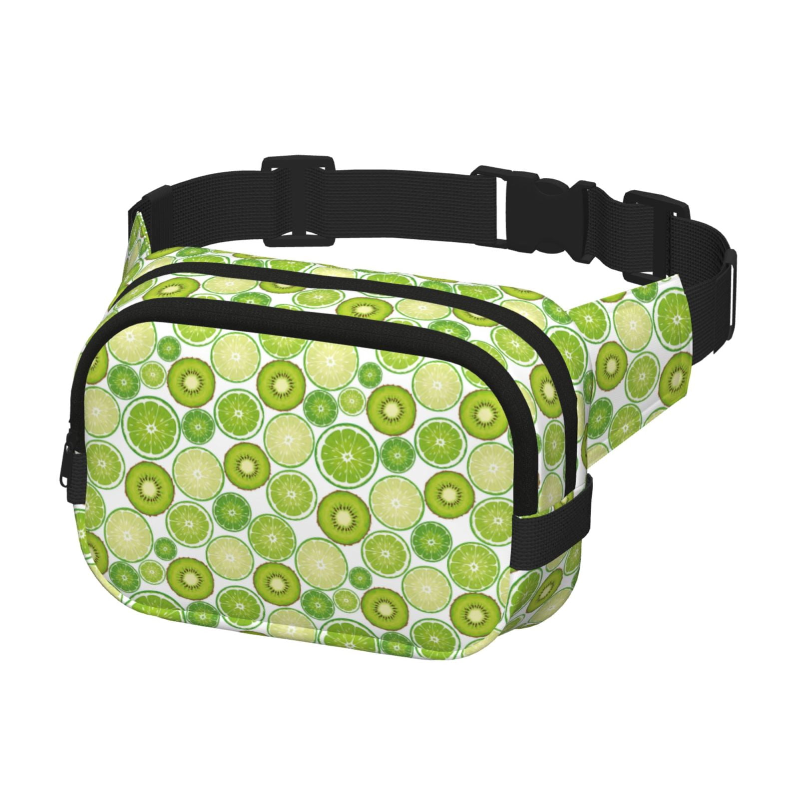 Picia Kiwi Lemon Print Square Double-Layer Waist Bag Mini Adjustable Waist Belt Bag Exercise Running Travel Hiking
