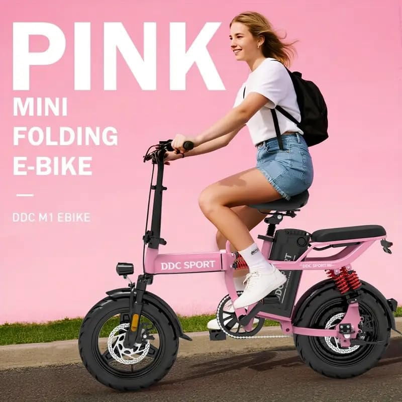 Folding Electric Bike, Electric Bicycle with 48V 14AH Removable Battery, Folding Electric Bike for Adults Teens,14'' Ebike Urban City with 700W Motor, 10 Shock Absorptions UL2849,Pink