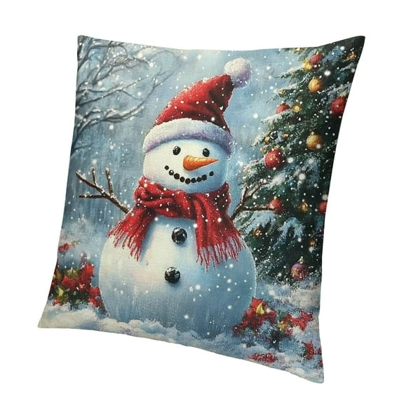 Patifu Snowman Pillow Covers Winter Snowflakes Birds Christmas Decorative Throw Couch Pillowcases  Double Sided  Trees Holiday Indoor Outdoor Cuchion Covers 12x12in