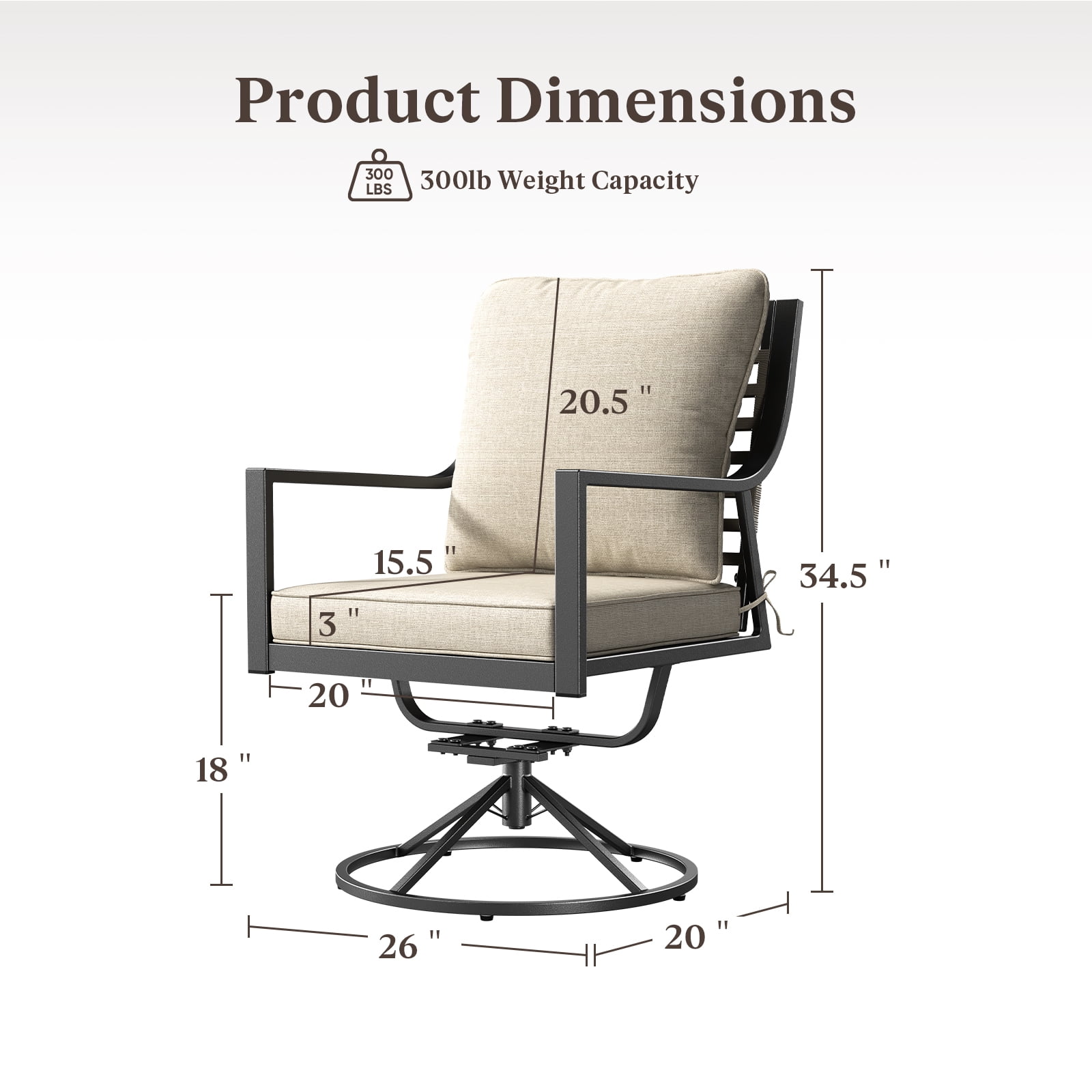 Planntonneo Outdoor Patio Swivel Rocking Dining Chairs Set of 2 with Beige Cushion for Porch Deck Garden Lawn Backyard