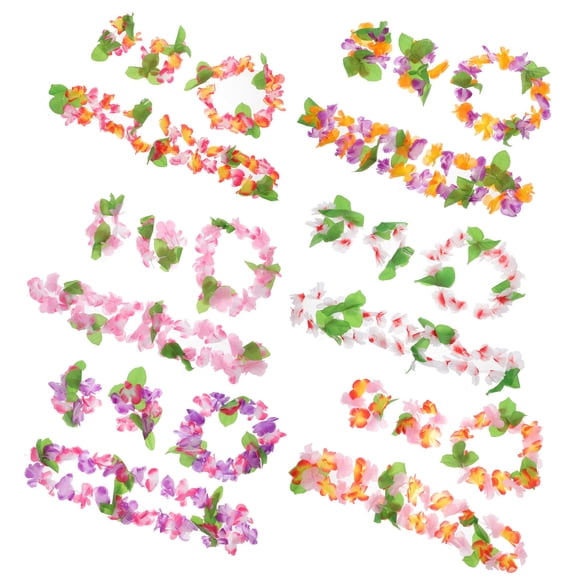 WRITWAA 6Pcs Hawaiian Luau Party Outfits Set Tropical Flower Garland Headband Necklace Bracelet For Beach Party