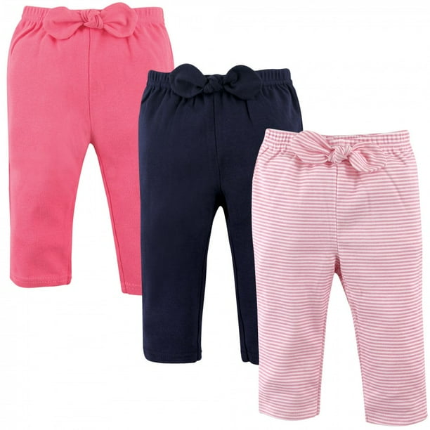 Hudson Baby Infant and Toddler Girl Cotton Pants 3pk, Light Pink