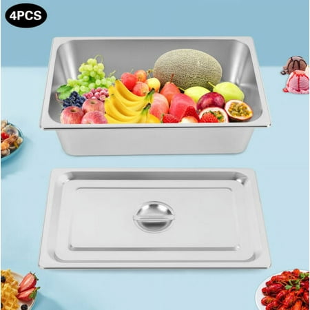 

4 Pack Hotel Pans Steam Table Pans Stainless Steel Commercial Food Pans with Lid