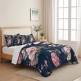 thumbnail image 5 of Quilts King Size Bedding Set, Farmhouse Flowers Lightweight Quilted Comforter, Country Pink Red Floral Leaf Navy Blue Soft Reversible Bedspread Coverlet with Pillow Covers for All Season, 96" x 106", 5 of 9