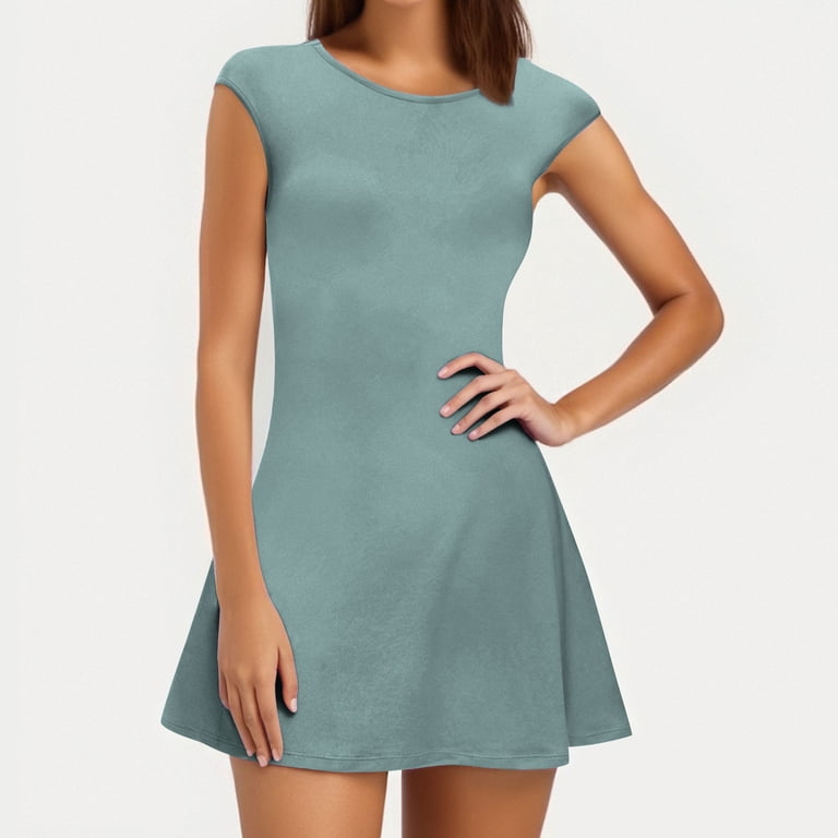 skater dress cap sleeve Baby Blue boohoo Cotton Cinched Waist Cap Sleeve Skater Dress
