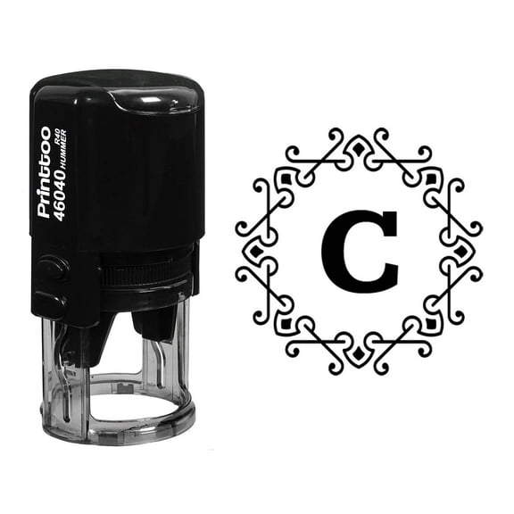 Printtoo R-40 Alphabet C Monogram Octagon Celtic Swirl Frame Self Inking Rubber Stamp Office Stationary-Black