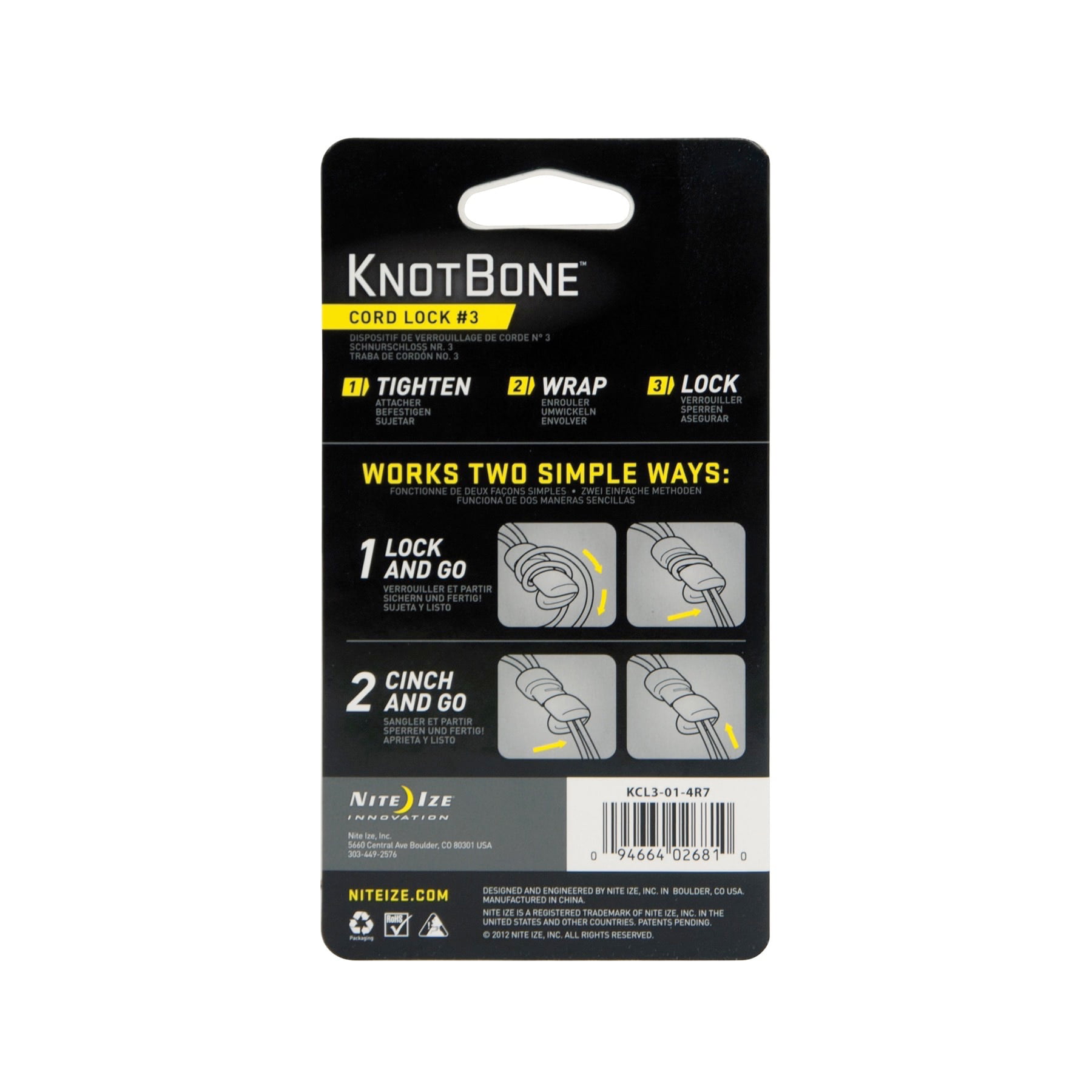 6-Pack of 4 Nite Ize KnotBone Cord Lock #3 Black Knot-Free Light Durable 