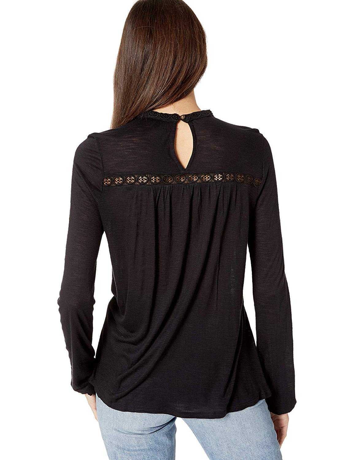 Lucky brand black embroidered top cheap