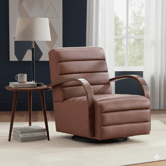 360 °   Swivel Accent Chair with Solid Wood Armrests 30.3”W  – Upholstered Channel Tufted Lounge Chair, Comfy Reading Armchair for Living Room, Bedroom, Office, Hotel – Charcoal