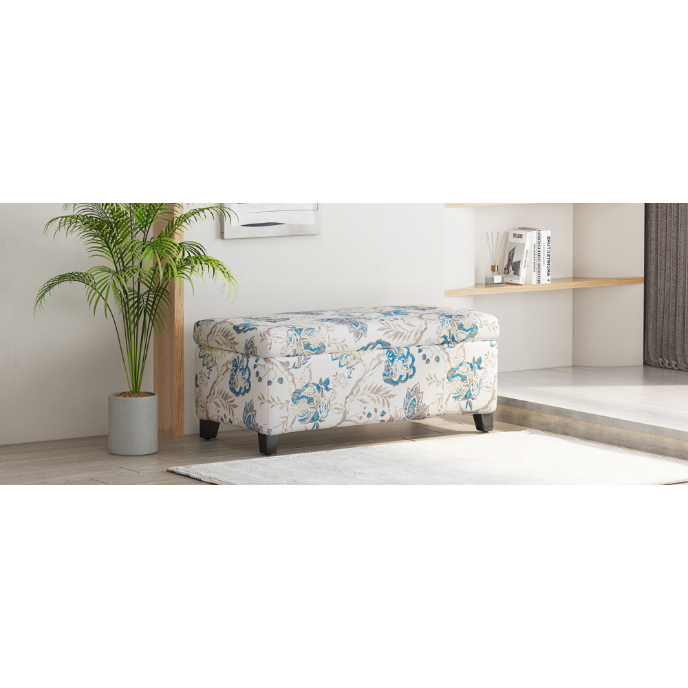 3-in-1 Multifunctional Storage Ottoman! Floral Patterned Fabric Footrest & Seat with Soft-Close Lid, Hidden Compartment for Blankets, Pillows for Living Room, Bedroom