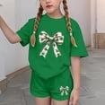 thumbnail image 5 of VBTAPA Girls St Patrick's Day 2 Piece Outfits Short Sleeve Irish Shamrock Clover Tees and Shorts Casual Summer Clothing Sets Green 4-5 Years, 5 of 7
