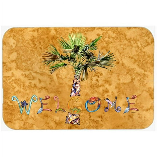 Carolines Treasures 8709LCB Welcome Palm Tree On Gold Glass Cutting Board- Large