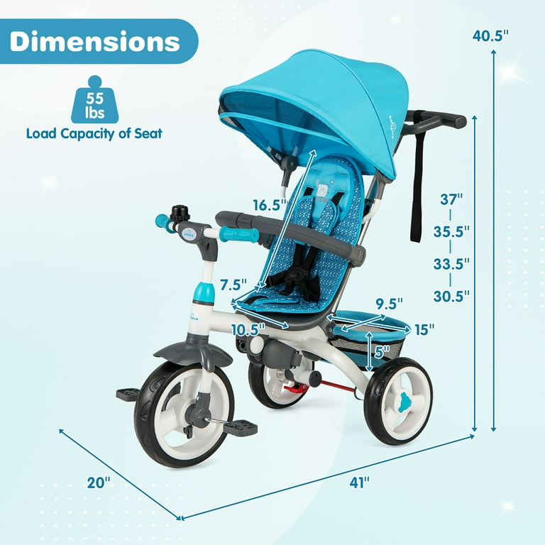 Gymax, Baby Tricycle Stroller, 6-in-1 Kids Push Trike, Blue