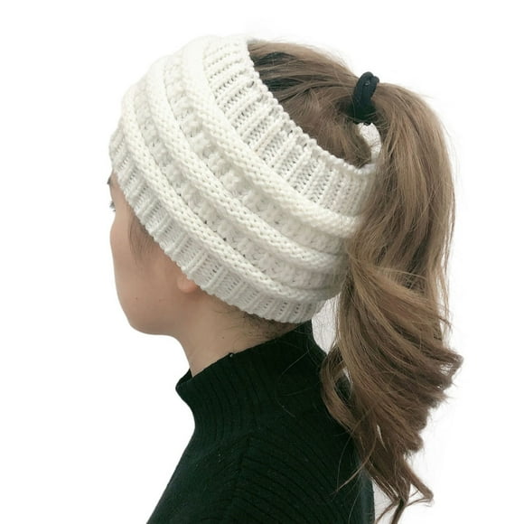 Warm Hairband Knitted Headband Wool Hat Soft Winter Hats Wool Hat for Hair Breathable Elastic Caps Hair Accessories for Women Girls White
