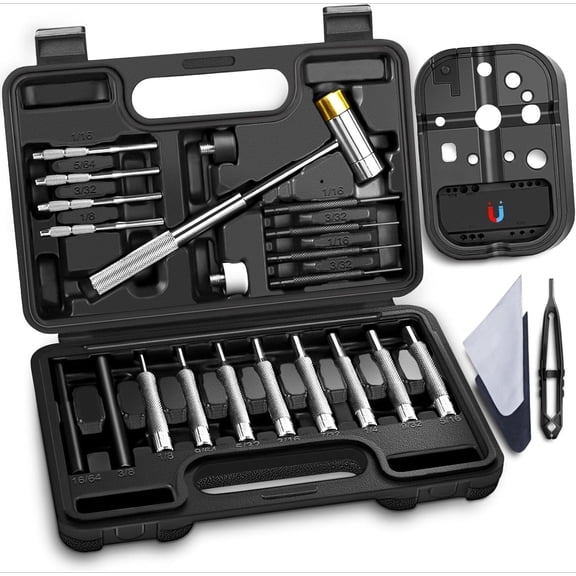 Punch Set - Includes Punches, Hammer, Pin Punches, Hole Punch Tools, Roll Pin Punch Set, Made of High-Quality Metal with Storage Case (w/ Workbench Block)