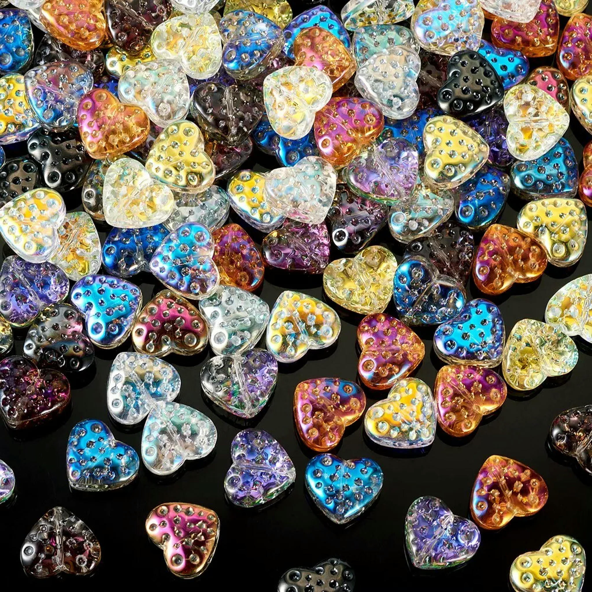 U8MO 120Pcs AB Color Plated Heart Electroplate Transparent Glass Beads Crafts 13x15mm