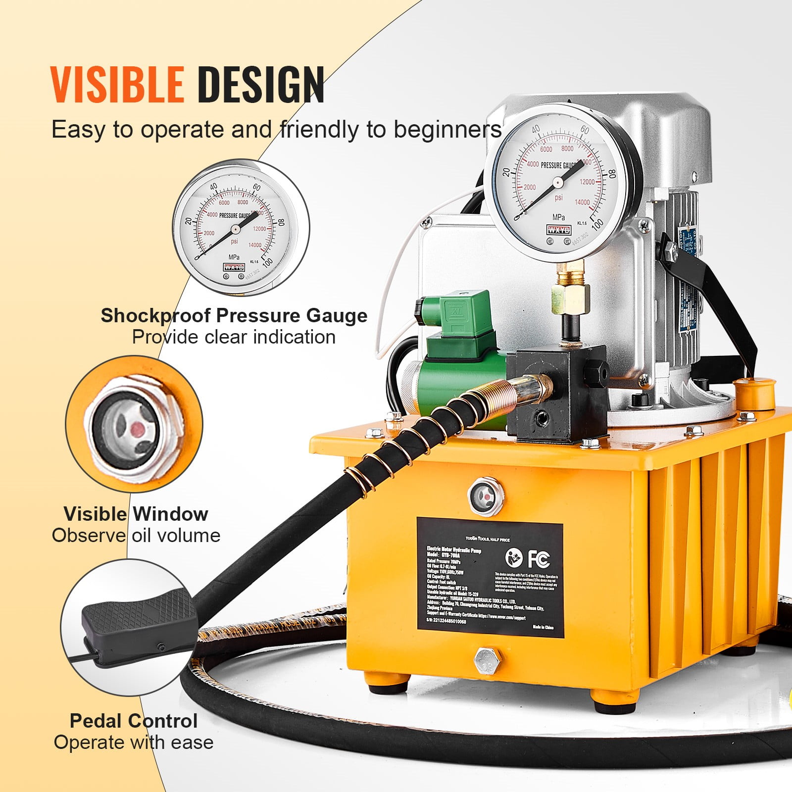 BENTISM Electric Hydraulic Pump Single Acting Oil Pump 10000 PSI 8L Manual Valve