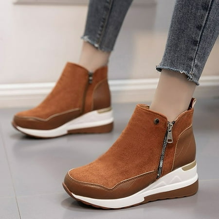 

Mishuowoti Ankle Boots for women 2023 Fashion Women s Shoes Thick-soled Colorblock Brock Wedges Short Boots