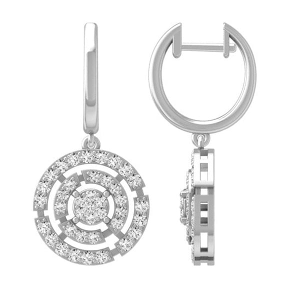 ARAIYA FINE JEWELRY Sterling Silver Round Diamond Cluster Dangle Hoop Earrings (5/8 cttw, I2-I3 Clarity, I-J Color)