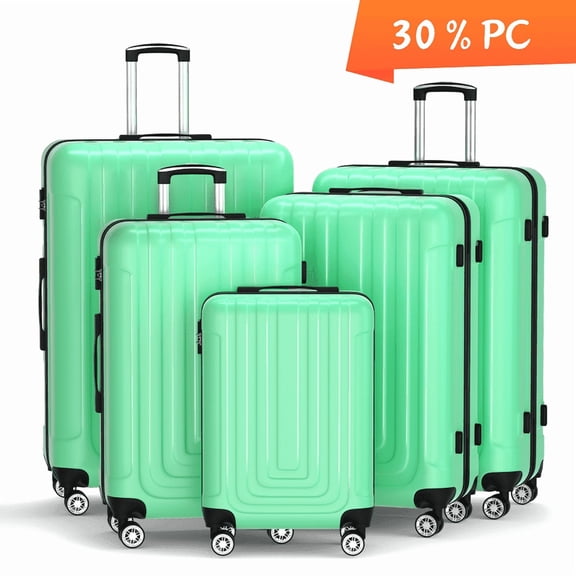 Luggage Sets 5 Piece Hardshell with TSA Lock 30%PC ABS Suitcase with Spinner Wheels 20 26 28 30 32 inch Carry on Luggage Green