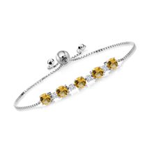 Gem Stone King 3.89 Ct Round Yellow Citrine G-H Lab Grown Diamond 925 Sterling Silver Tennis Bracelet for Women