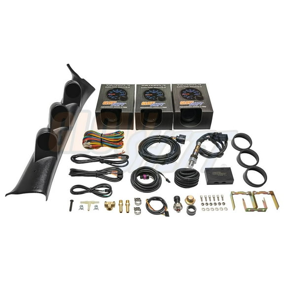 GlowShift | 2008-2014 Subaru Impreza Black Triple Pillar Pod with Tinted 7 Color Series 30 PSI Boost Vacuum Gauge, 100 PSI Fuel Pressure Gauge & Wideband Gauge