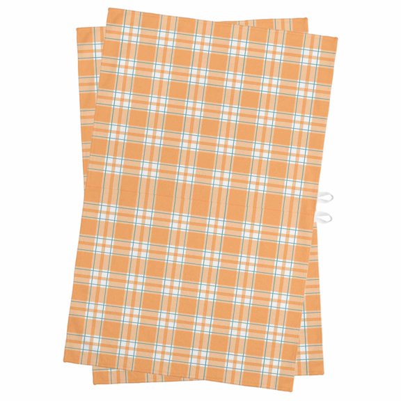 Orange White Check Kitchen Towels Set of 2, Water Absorbent Dish Towel, Farmhouse Fall Buffalo Plaid Decorative Hand Towels - Quick Drying Cloth for Cooking Baking, 18x28 Inch
