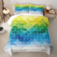 thumbnail image 2 of Castle Fairy Abstract Gradient Triangle Twin Quilt Set 2 Pieces,Ombre Geometric Grid Twin Coverlet Set,Yellow Teal Navy,1 Bedspread and 1 Pillowcase, 2 of 7