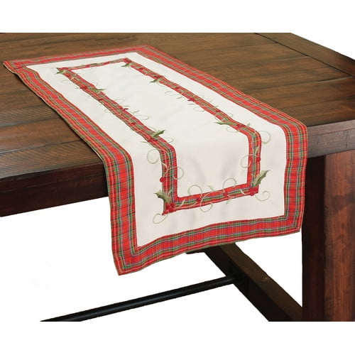 Xia Home Fashions Tartan Ribbon Embroidered Holiday Table Runner
