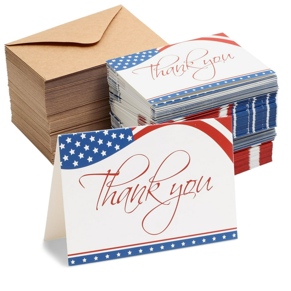 120 Pack American Flag Blank Thank You Cards with Envelopes Bulk 4x6 in
