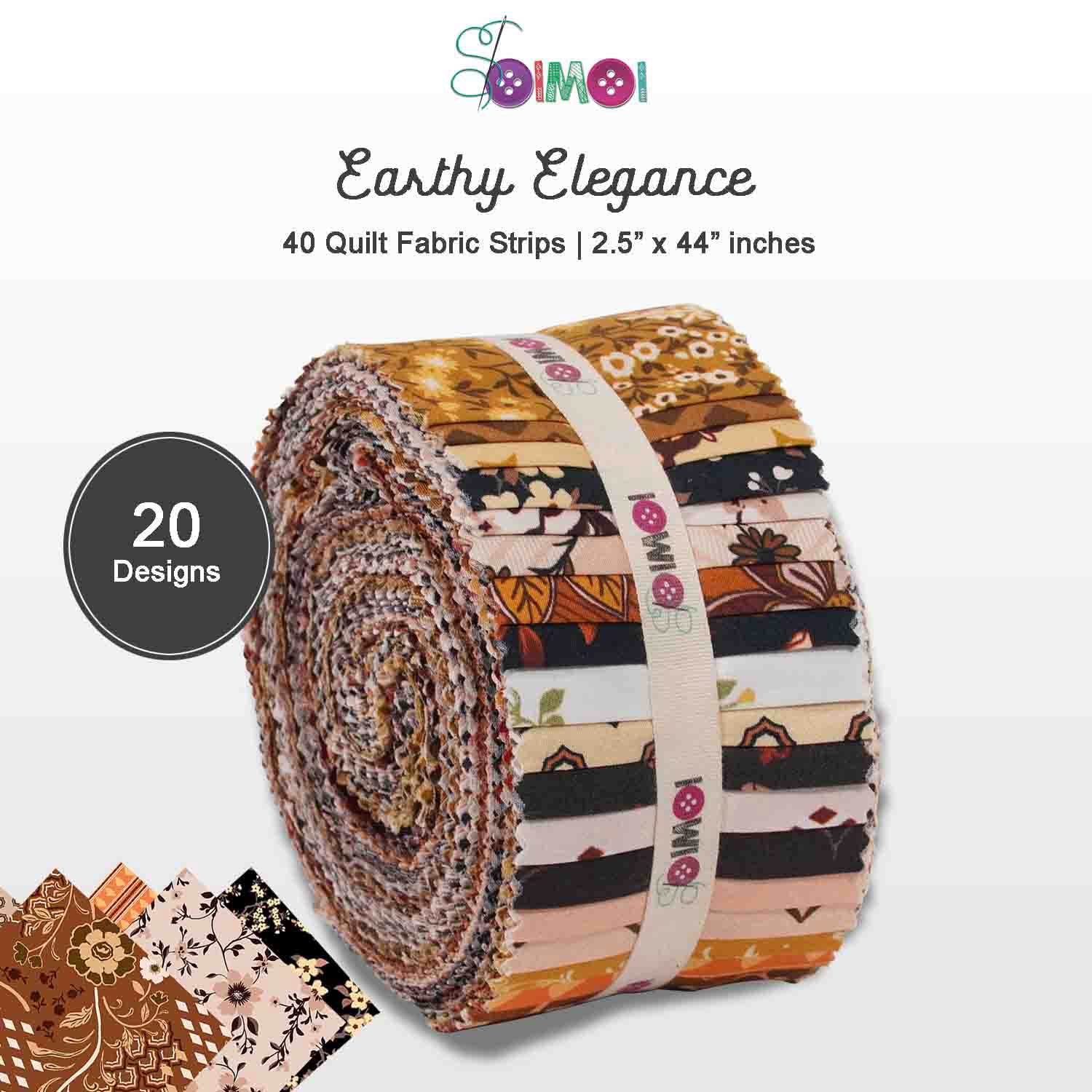 Jelly Roll Fabrics for Quilting 40 Strip 2.5" Cotton Strips Bundles, Perfect Quilting Fabric for Craft Project, Precut Quilt Fabirc, Cotton Strips for Home Dcor, Blanket, Rugs - Earthy Elegance
