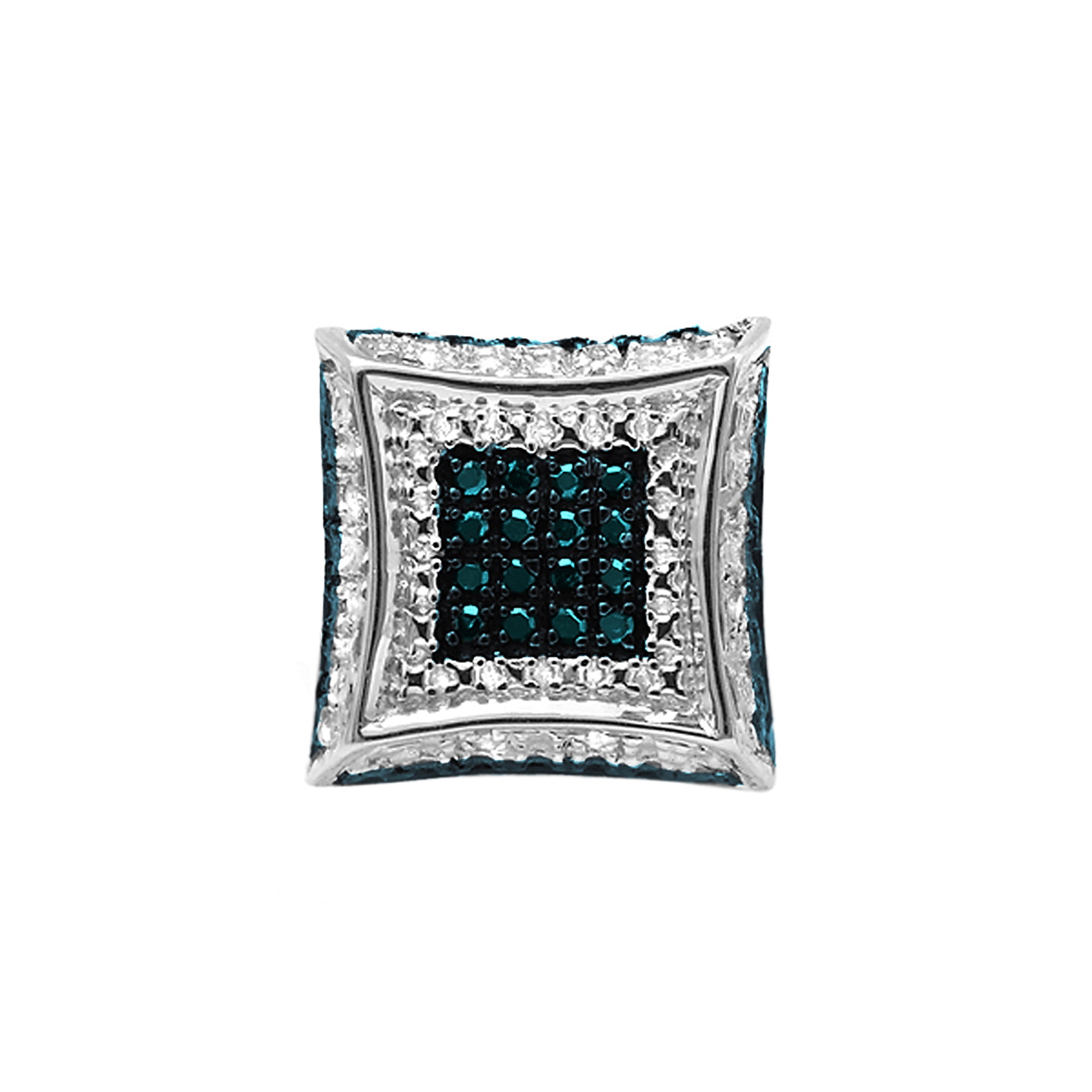 Dazzlingrock Collection 0.07 Carat Round Blue & White Diamond 9.5mm Kite Shape Micro Pave (1Pc Only) Hip Hop Iced Out Stud in 925 Sterling Silver, Screw Back, Unisex Design Mens Real Diamond Earring