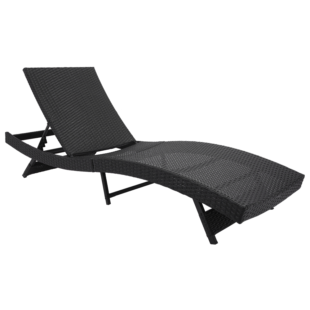 Kepooman Outdoor Wicker Chaise Lounge Chair, S Style Patio Chaise Lounge Embossing Vines Chaise, Portable Recliner Chaise Chairs for Beach Yard Pool -1 Pack, Black - image 2 of 8