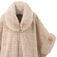 thumbnail image 4 of UTSJKR Women Cable Embossed Faux Fur Collar Cape Coat Buckle Closure Loose Poncho Jacket for Cold Season Daily Outfit Beige, 4 of 4