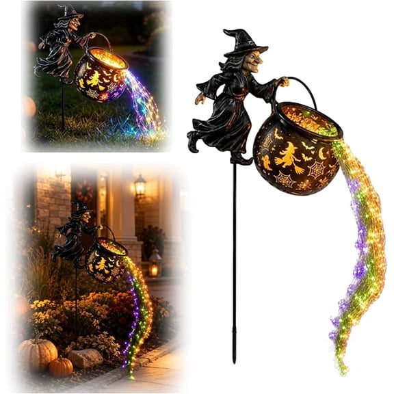 Halloween Witch Cauldron Garden Light,Fantasy Waterfall-Style Colorful Light-Flow Witch's Garden Stake Light