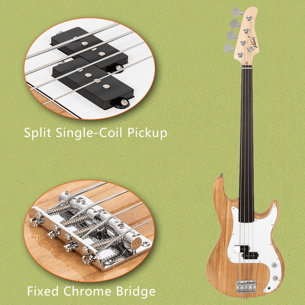 Tcbosik 4 String Electric Bass Guitar, Full Size Standard Right Handed Beginner Kit with Bag, Strap, Plectrum, Amp Wire and Spanner Tool, Burlywood